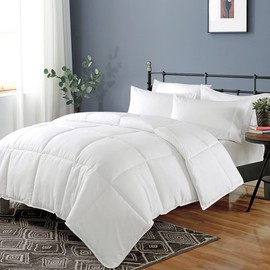 Dafinner Cotton Down Alternative Comforter | Twin Size All-Season Duvet Insert | 100% Cotton Cover, Ultra-Soft GRS Microfiber Quilted Medium Warm Bed Comforter (68x90”, White)