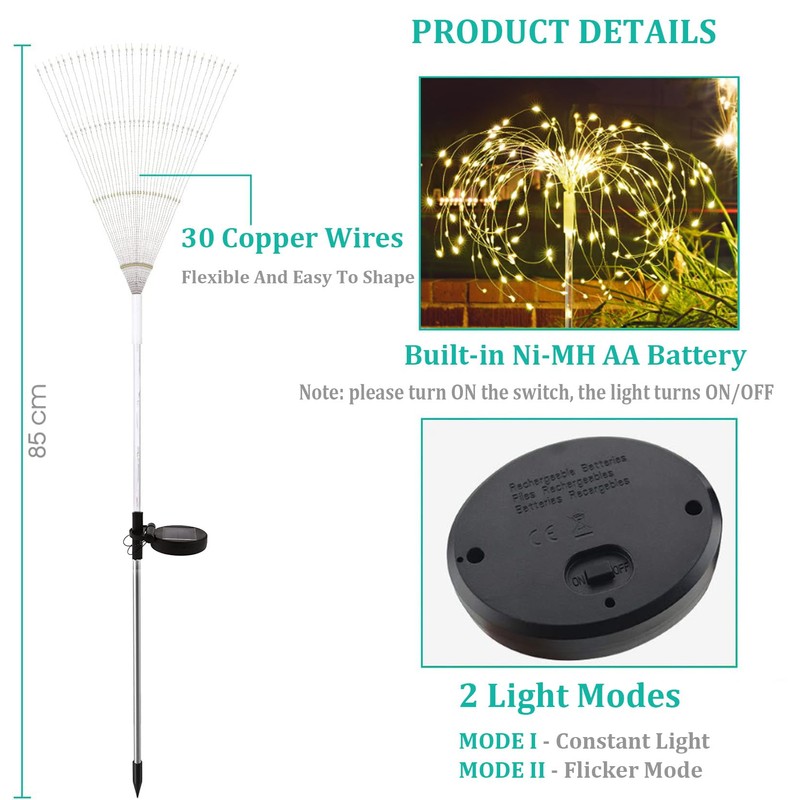 Ovker Solar Garden Lights, Solar Fireworks Lights, 120 LEDs, 2