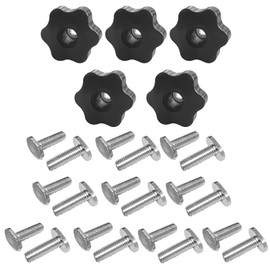 Gabasinover T Bolts and Knobs Set | 5 pcs 6-Star Clamping knobs with 20 pcs M8 T Slot Bolts for T Track Accessories, Feather Boards, Woodworking jigs and fixtures (M8-1.25x1")