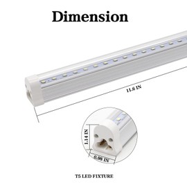 NA T5 LED Light Fixture, Under Cabinet Lighting, 5W Clear Cover 1ft 580lm , 6000k Cool White, Workbench and Utility Shop Lights, Corded Electric with Built-in ON/Off Switch (Pack of 2)