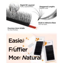 BEYELIAN Easy Fan Volume Lash Extensions 0.05 0.07 C D Curl 8-15mm Mixed & Single Length Tray Rapid Blooming Volume Lashes Self Fanning Lash Extension Supplies (0.07 C Curl)