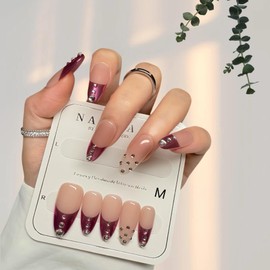 pure handmade work, metal French bright diamond Press nails - soft gel press nails, three sizes and specifications, 10 models and sizes to match your nails, Christmas self help,-M dimension