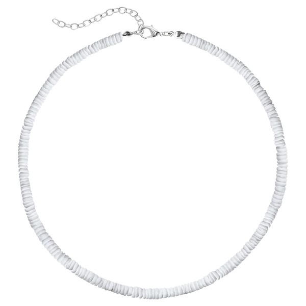 LOHZAQ White Puka Chip Shell Choker with Lava Stone Hawaiian