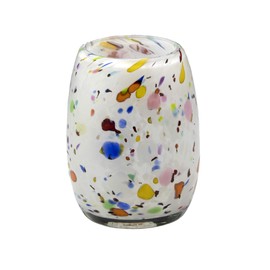 Votive Candle Holder. Hand Blown Art Glass in White Studio Mix."J P Patches". Made in Seattle. Artist Dehanna Jones.