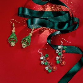 Linassry 2PCS Christmas Tree Earrings and Christmas Jingle Bell Drop Dangle Set as Gifts for Women Decorations Ornaments Earring Cute Fun Holiday Jewelry Accessories
