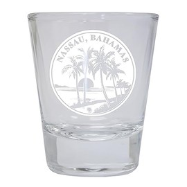R and R Imports Nassau the Bahamas Souvenir 1.5 Ounce Engraved Shot Glass Round Clear Single Unit