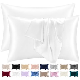Lazzaro Home Satin Silk Pillowcases For Hair And Skin 2 Pack Pillow Cases with Envelope Closure Pillowcase Size 50 x 75 cm (White, 2pcs Pillowcases (50x75cm))
