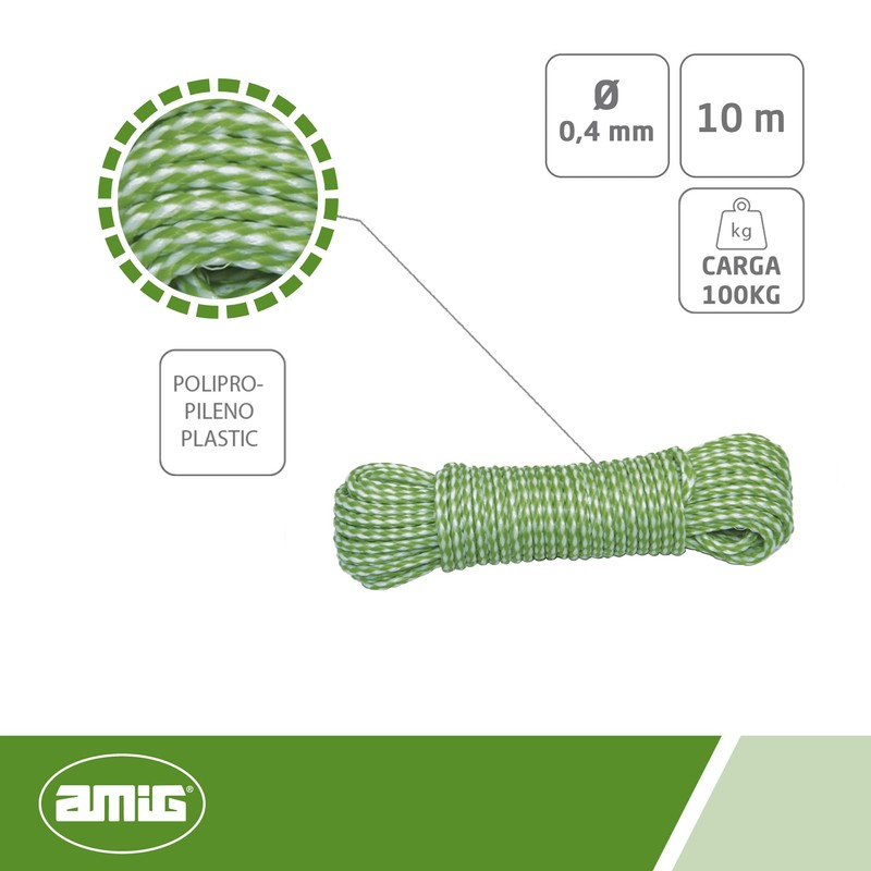 Amig - Corda in plastica intrecciata verde e bianco Mod.20120