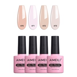AIMEILI Nude Pink Gel Nail Polish Soak Off U V LED Neutral Skin Tone Gel Polish Colors for Nail Art DIY Gel Nail Manicure Kit Set Of 4pcs X 10ml - Kit Set 24