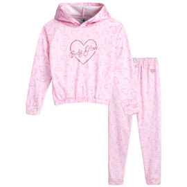 Body Glove Fleece-Jogging-Set für Mädchen, 2-teilig, gemütlicher Fleecepullover, Kapuzenpullover und Jogginghose (Größe 7-12), Korallengoldene Herzen, 7