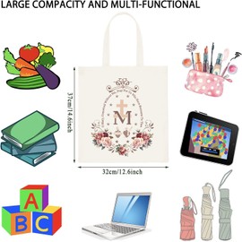 WCGXKO Bible Verse Inspired Tote Bag Catholic Christian Saint Gift Marian Catholic Merch Immaculate heart of Mary Merch (O Mary Tote)