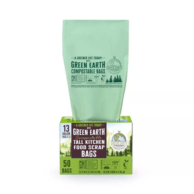 Green Earth Compostable 50 Count Green Compostable Trash Bags 13