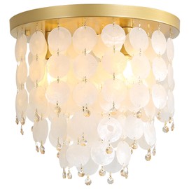 TRIBILLION Colorful Bedroom Chandelier Capiz Shell D7.6 H10.9 Mini Wind Chimes Hanging Swag Farmhouse Light Fixture for Kitchen, Bathroom, Stairwell