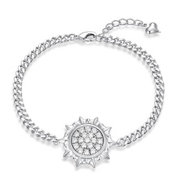 FRUMOS 14K Gold Plated Cubic Zirconia Bracelet Gold Heart Bracelets for Women Fashion Adjustable Link Chain Bracelets for Girls Gift (Sun style Bracelets Silver)