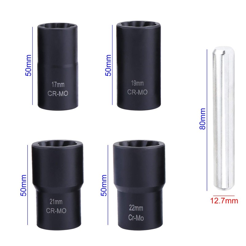 WiMas 5-piece nut remover set, nut extractor, screw extractor, left