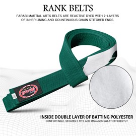Farabi Sports Karate Belt Multiple Colours Karate Belt Judo Karate BJJ Martial Arts Taekwondo Belt (240 cm, Green)