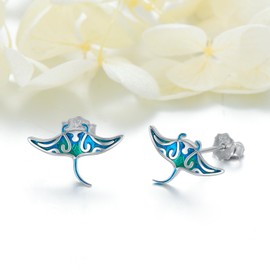 SHUSUKUE Stingray Earrings 925 Sterling Silver Stingray Stud Earrings Hawaiian Holiday Ocean Animal Jewelry for Women Teens