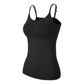 Women's Camisole with Built-in Bra Shelf Bra Tank Top for Women Adjustable Spaghetti Strap Yoga Workout Tank Top Camisole Black X-Large