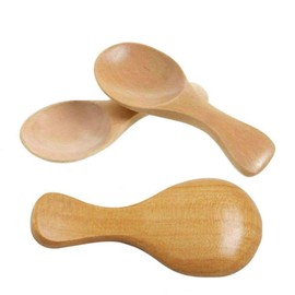Aysekone 3 Pack Mini Wooden Spoons Small Wooden Spoons Scoop Sugar Salt Tea Leaf Scale Teaspoons Measuring Scoop Seasoning Spoons（Natural Color）