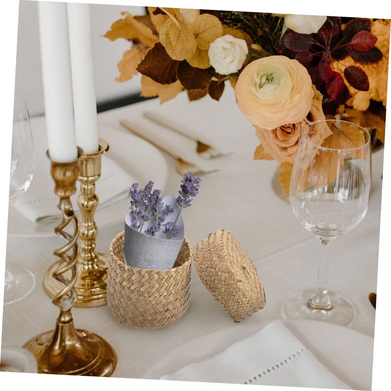 MAGICLULU Handmade Woven Straw Flower Basket for Valentines Storage Box