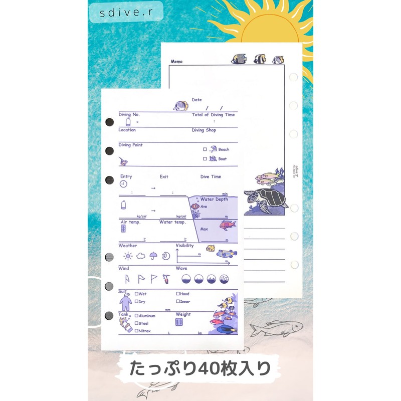 Diving Log Book, 6 Holes, 40 Count, Fish Log Refills,