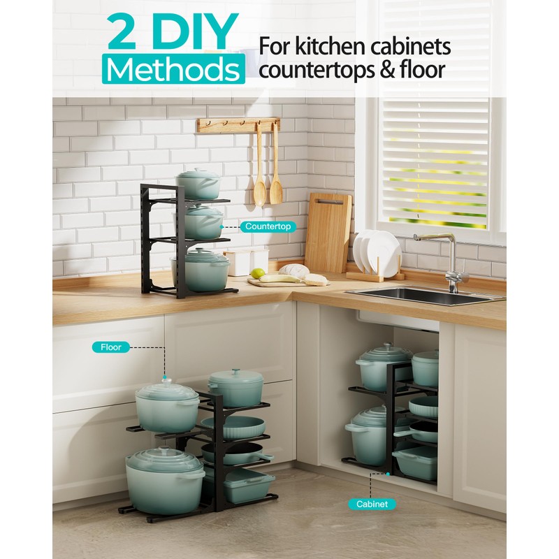 ORDORA 6-Tier Pots and Pans Organizer under Cabinet, Kitchen Cabinet