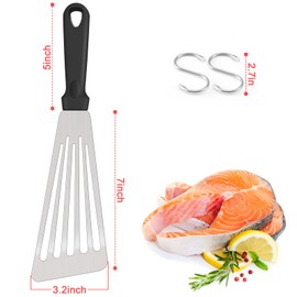 12.5In Fish Spatula, HaSteeL Stainless Steel Slotted Turner with Plastic Handle, Heavy Duty Metal Griddle Spatula for Grilling Cooking Baking Flipping Frying, Dishwasher Safe & Beveled Edge - 2Pcs