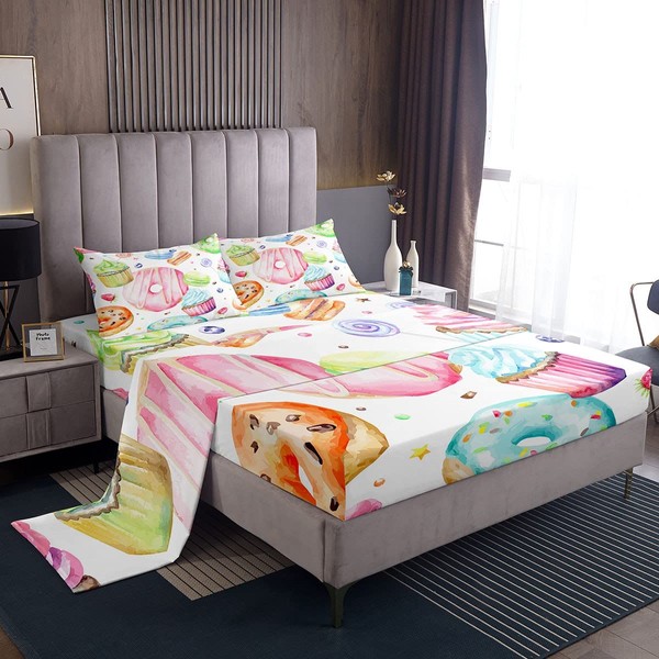 Homewish Food Sheet Set Queen,Donut Ice Cream Candy Bedding Set