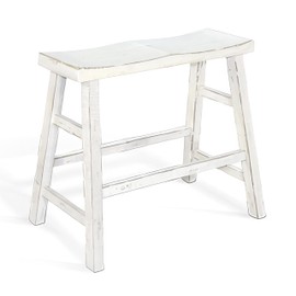 Benjara Rena Bar Height Bench, 33 Inch Rustic White Sand Mahogany Wood Frame