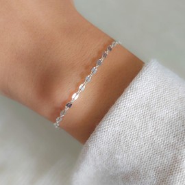 Annika Bella Minimalist Chain Bracelet, 925 Sterling Silver Friendship Bracelets for Women, Length 6.5-7.5 Inches, Waterproof Hand Jewelry (Lace Chain)