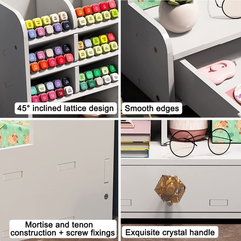 Upgraded Desktop Stationary Organizer with Drawer, DIY White Pencil Holder