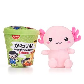 Kawaii Kuties 6.5” / 17cm Axolotl Plush in a Ramen Noodle Pot Soft Toy