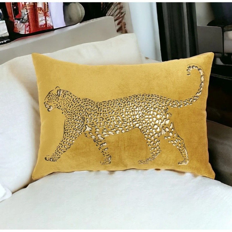 Homeroots Bold Golden Leopard Lumbar Pillow