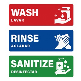 YIKIADA Wash Rinse Sanitize Labels PVC 9×3 Inches 3 Compartment Sink Sticker Signs Waterproof Oil Resistant Sticker for Food Truck Restaurant Kitchen