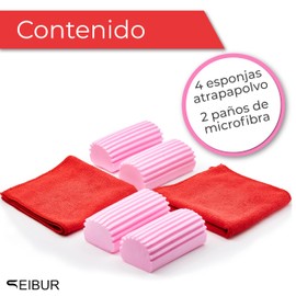 SEIBUR® 4 Magic Dust Catcher Sponges + 2 Microfibre Cloths | Cleaning Sponge, Wet Duster for Cleaning Home, Car, etc (Blue)