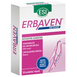 ESI - Erbaven Retard, Integratore Alimentare a Base di Vite Rossa, Rutina e Rusco, Favorisce la Funzionalità del Microcircolo e la Circolazione Venosa, Senza Glutine e Vegano, 30 Ovalette Retard