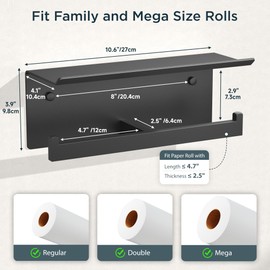 FORIOUS Black Toilet Paper Holder with Shelf, 304 Stainless Steel Wall Mount Commercial Toilet Paper Dispenser, Double Tissue Roll Holder for Bathroom, Matte Black