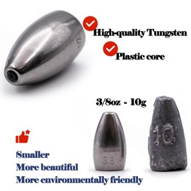 FishTrip - Pesas de bala de tungsteno, 10 piezas de peso de pesca para balas, Texas Carolina Rigs agua salada 1/2 oz 14 g