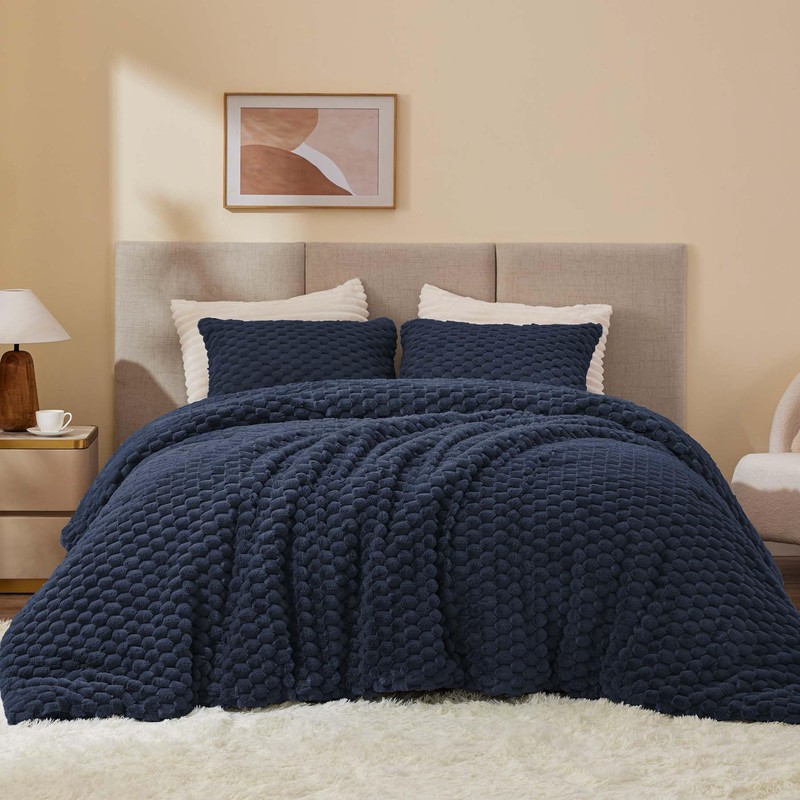 BEDELITE Fluffy King Size Comforter Set - Navy Blue Fleece