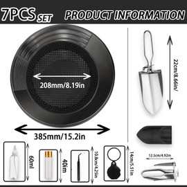 YUJUVI Goldwaschpfanne Set Kunststoff Goldpfanne für Goldwaschen Goldsucher 7 Stück mit Gold Wash Sieve Goldwannenbecken 38.5CM für Nugget Bergbau Wanne Manuelle Goldwaschanlage Ausgräbt (Schwarz)