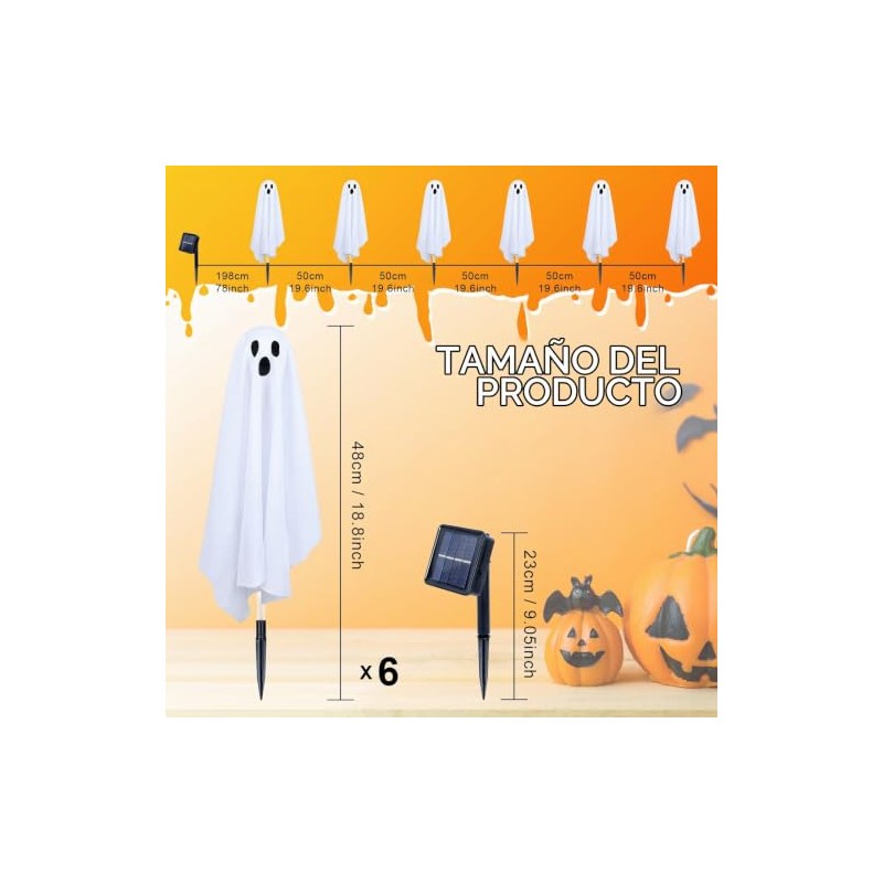 Ninonly - Decoración de Halloween, paquete de 6 luces solares