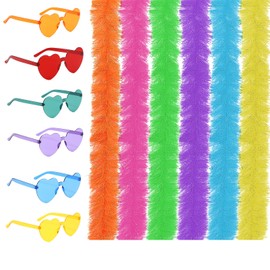 SSKHE Set di 12 Boas in piume colorate con aletta 6,6 ft con occhiali da sole senza cornice, boa piuma per cosplay, Halloween, danza e feste