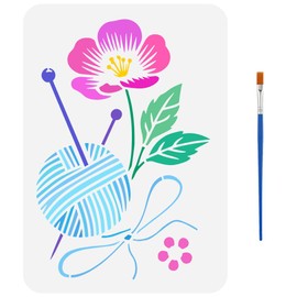 FINGERINSPIRE Yarn Ball Stencils with a Brush 29.7 x 21 cm Flowers Painting Stencils Leaves Pattern Stencil Reusable Needle Template Template for Daily Themes for Crafts Home Decoration