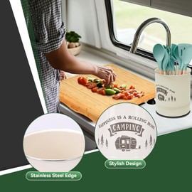 RVGUARD Magnetic RV Utensil Holder, Portable Metal Cutlery Organizer, RV Kitchen Accessories for Camper and RV with Adhesive Magnet (2 Packs)-Coffee