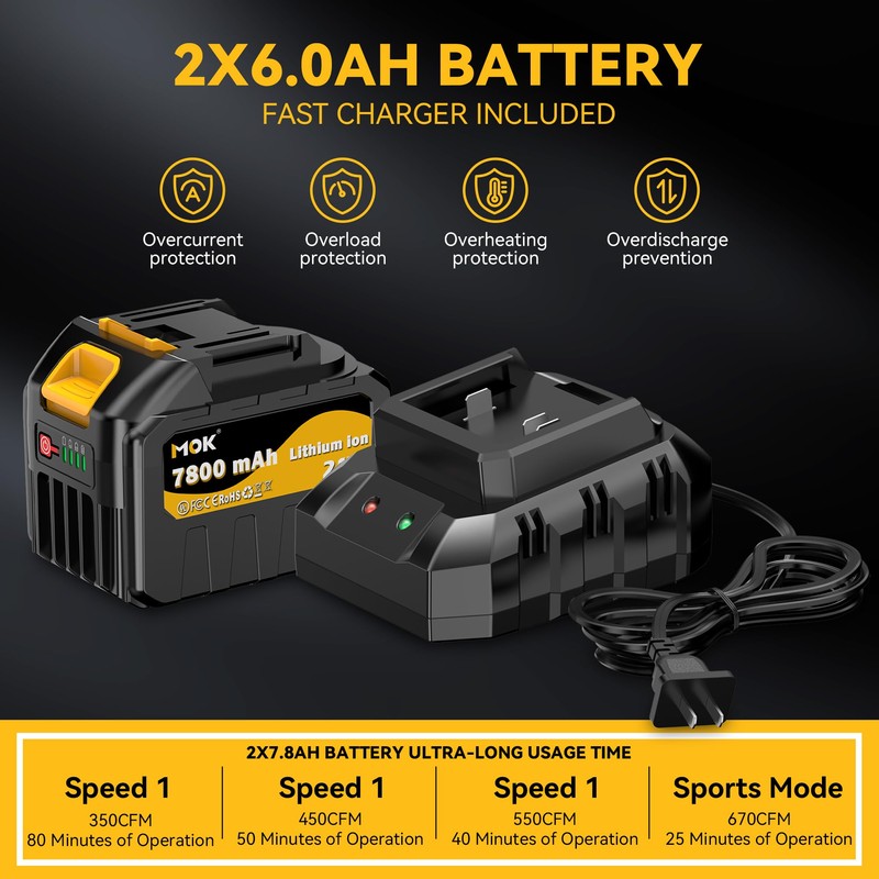 MOK Leaf Blower Cordless,Brushless Motor with 2 * 6.0Ah Battery