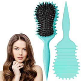 NHQZ Lockenbürste,Curly Hair Brush,Bounce Curling Brush mit Wildschweinborsten,Stylingbürste mit Zahnrad-Design,Lockendefinierungsbürste,Bürste für Locken zum Kämmen und Formen(A, Grün)