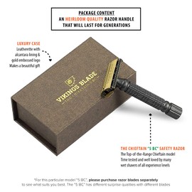 VIKINGS BLADE Double Edge Safety Razor for Men + 5 Swedish Steel Blades + Luxury Case. Smooth, Reusable, Recyclable (Chieftain “5 BC”)