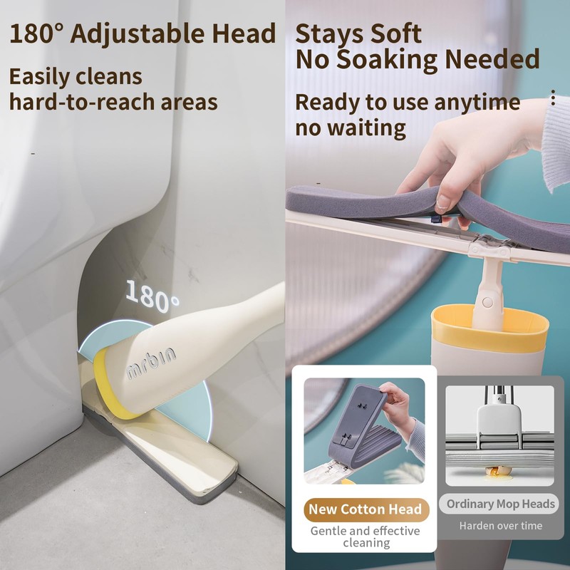 Mrbin Self Wringing Sponge Flat Large Mops Dusting Soft, Hands