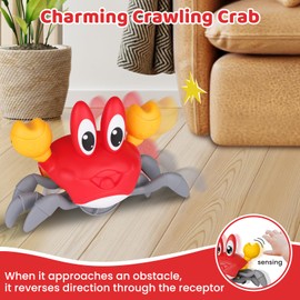 FunMission FunMission Crawling Crab Baby Toy, Infant Tummy Time Toys for 3-6 Year olds with Music and LED Light, Sensory Toys for Babies Toddlers 3 Year Old, Music Development Gift for 7 8 9 Year olds boyRED