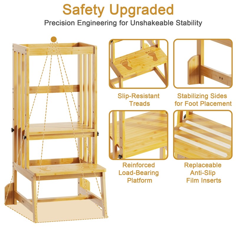 BAMBOOHOMIE Kids Kitchen Step Stool, Toddler Standing Tower Adjustable Height